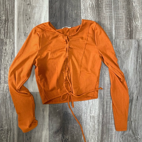 Heart and Hips Tops - Heart & Hips Brown Long Sleeve Cropped Women's Top Size Large